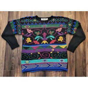 Vtg Kitty Hawk Vivian Wang Artsy Multicolor Beaded Tunic Sweater Sz S